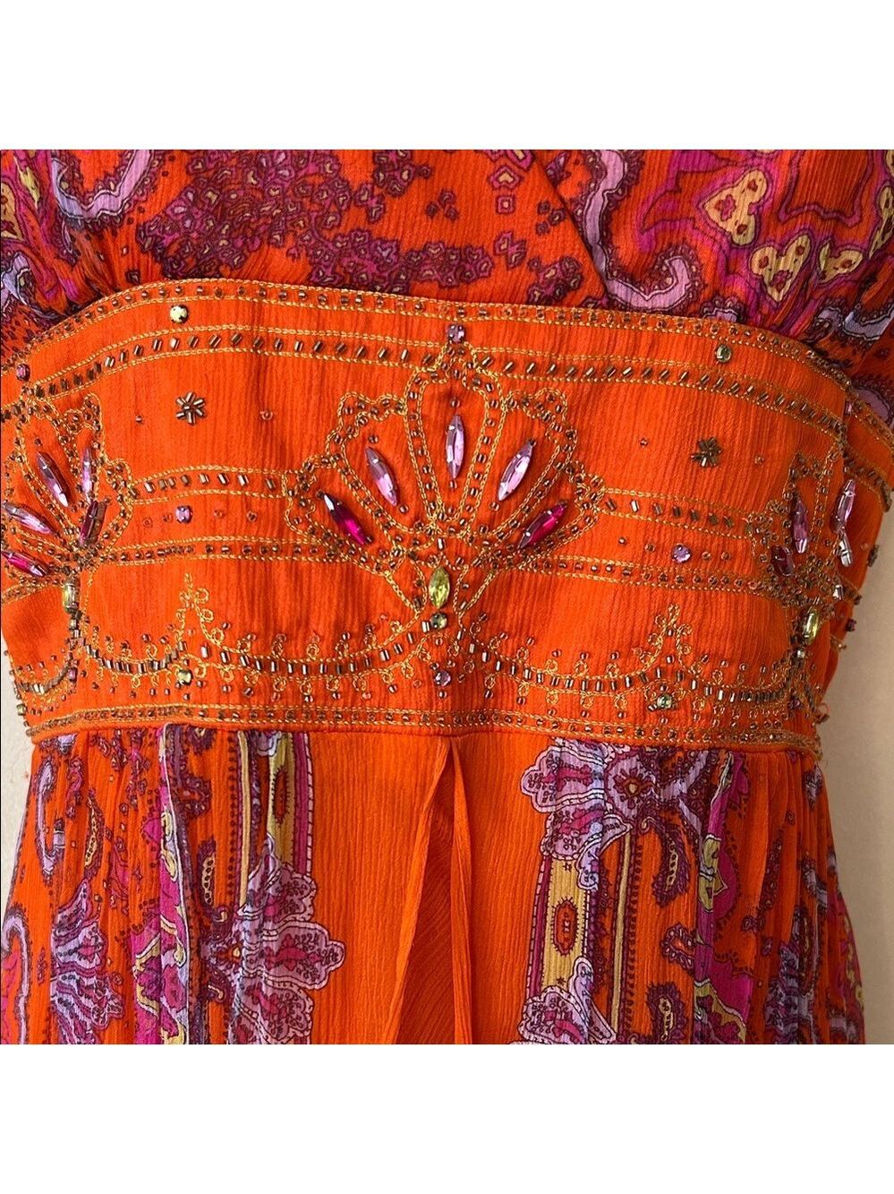 Laundry By Shelli Segal Silk Orange and Purple Maxi Dress size M - Picture 4 of 13
